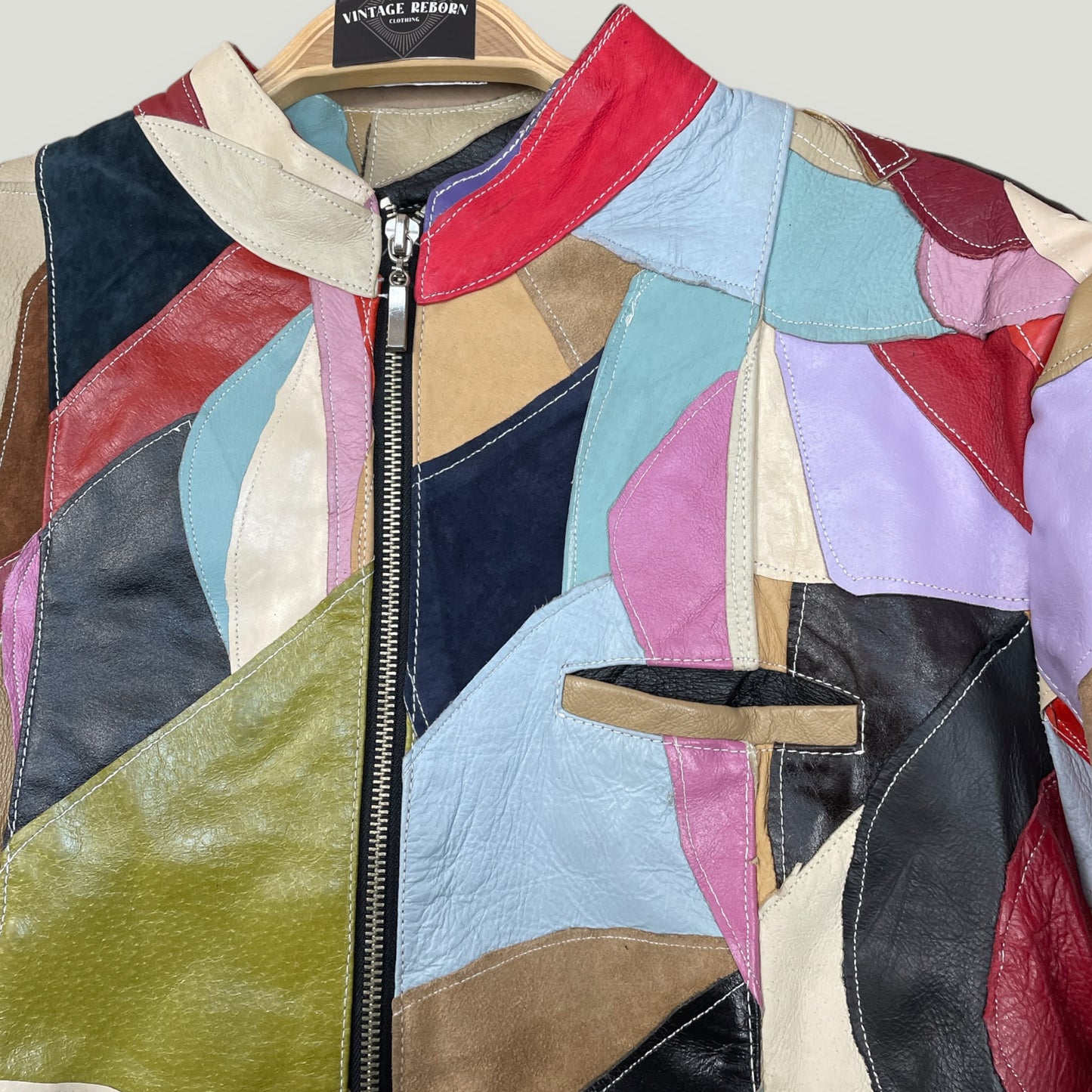 Bunte Lederjacke (S) - Vintage Reborn