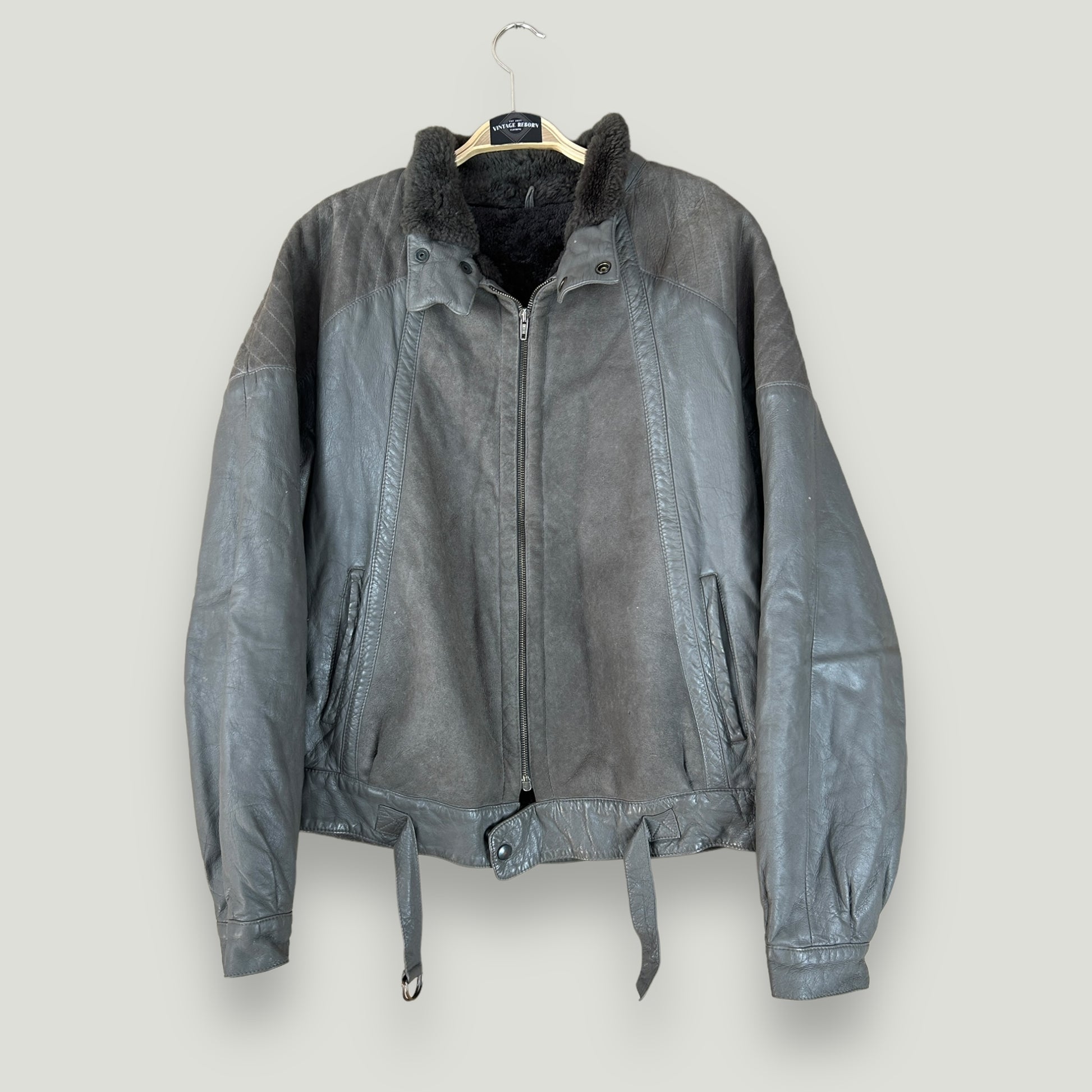 Graue Vintage Lederjacke - Vintage Reborn