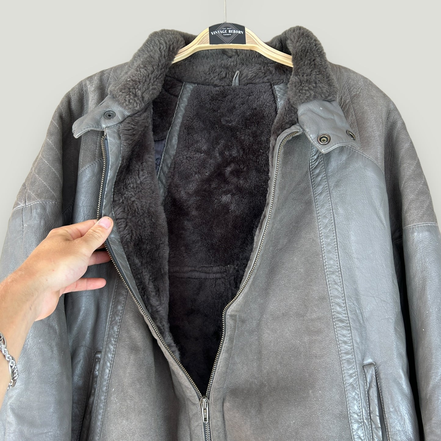 Graue Vintage Lederjacke - Vintage Reborn