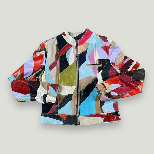 Bunte Lederjacke (S) - Vintage Reborn